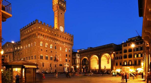 Piazza della Signoria at night Florence Italy