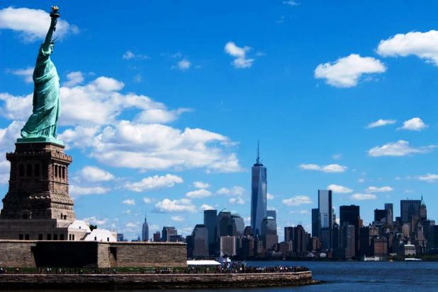 Statue of Liberty downtown skyline