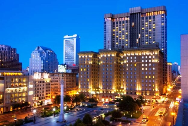 The Westin St Francis exterior at night